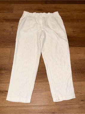 Wide Leg High Rise Linen White Pants Sz LT Flowy Coastal Beachy Resort Ethereal